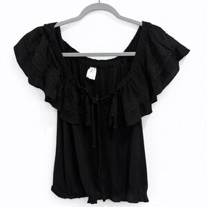 No Boundaries Black Ruffled Flutter off the shoulder Sleeve Blouse